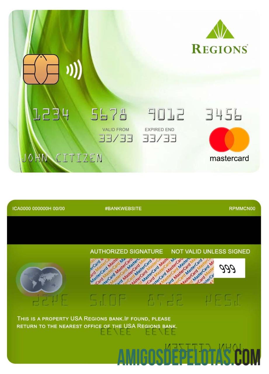 Mastercard do banco regional dos EUA exemplo